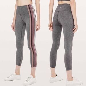 Lulu Lemon Gray Purple, Pink, & White Striped Leggings